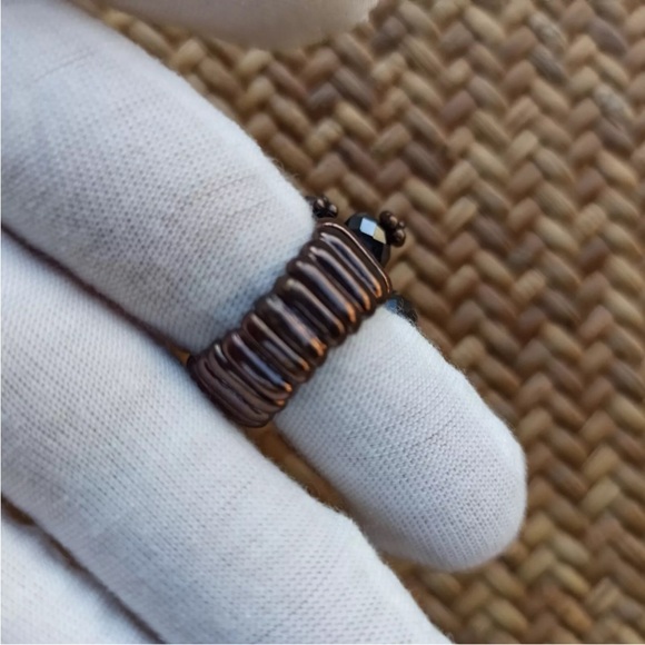 Chunky Stretchy Ring Metallic Black Charm Cluster Flower Beads Vintage Statement - Picture 12 of 15